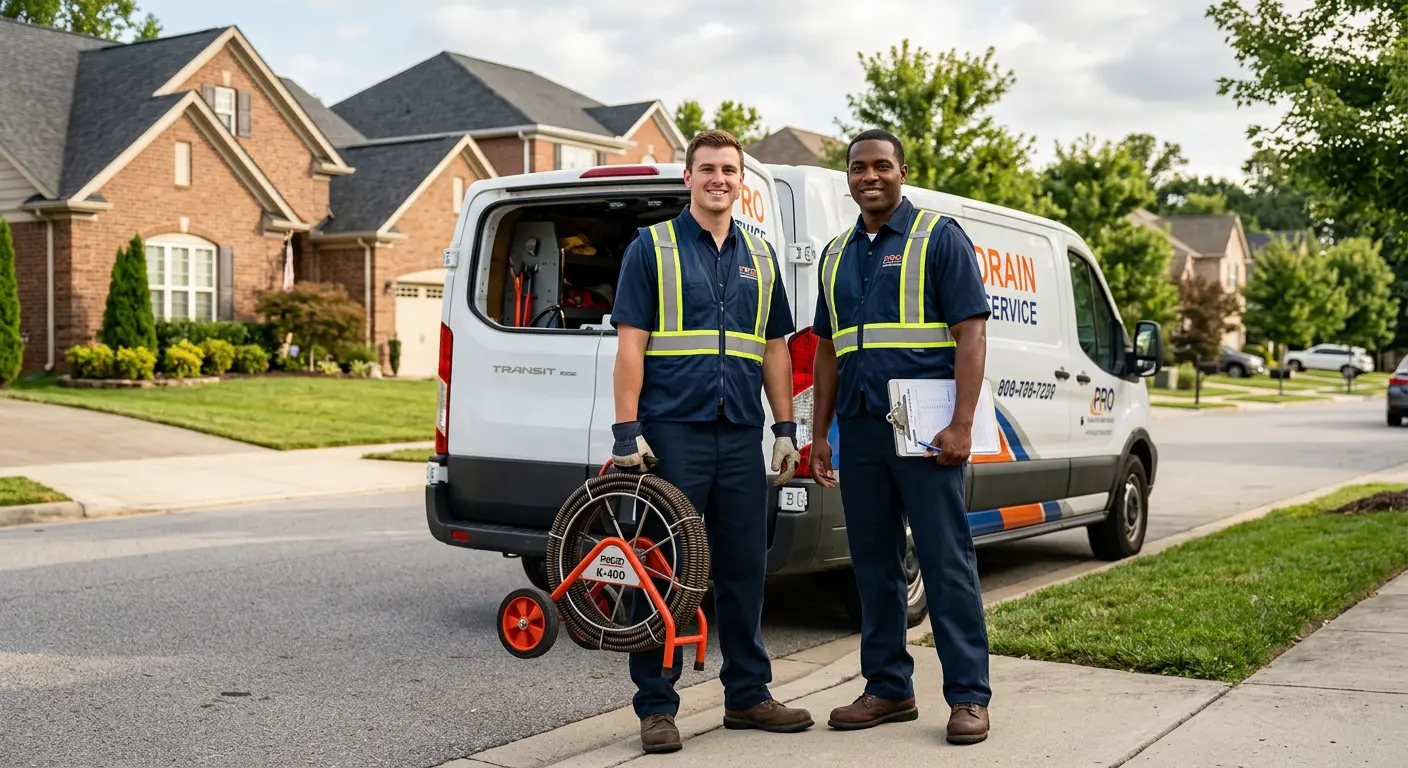Sewer and drain service team with equipment ready for work in Batesville